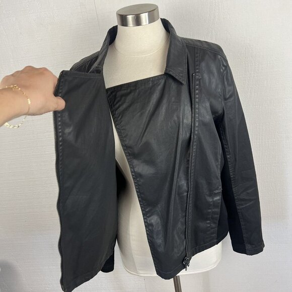 EILEEN FISHER Jacket XL Womens Black Faux Leather Moto Zip Front Casual Pockets - Picture 6 of 9
